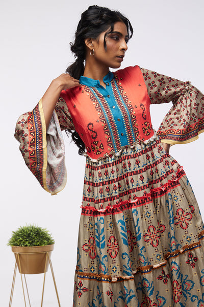 Sougat Paul Elements Printed Tiered Dress western indian designer womenswear fashion online shopping melange singapore