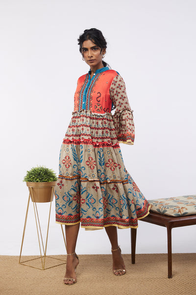 Sougat Paul Elements Printed Tiered Dress western indian designer womenswear fashion online shopping melange singapore