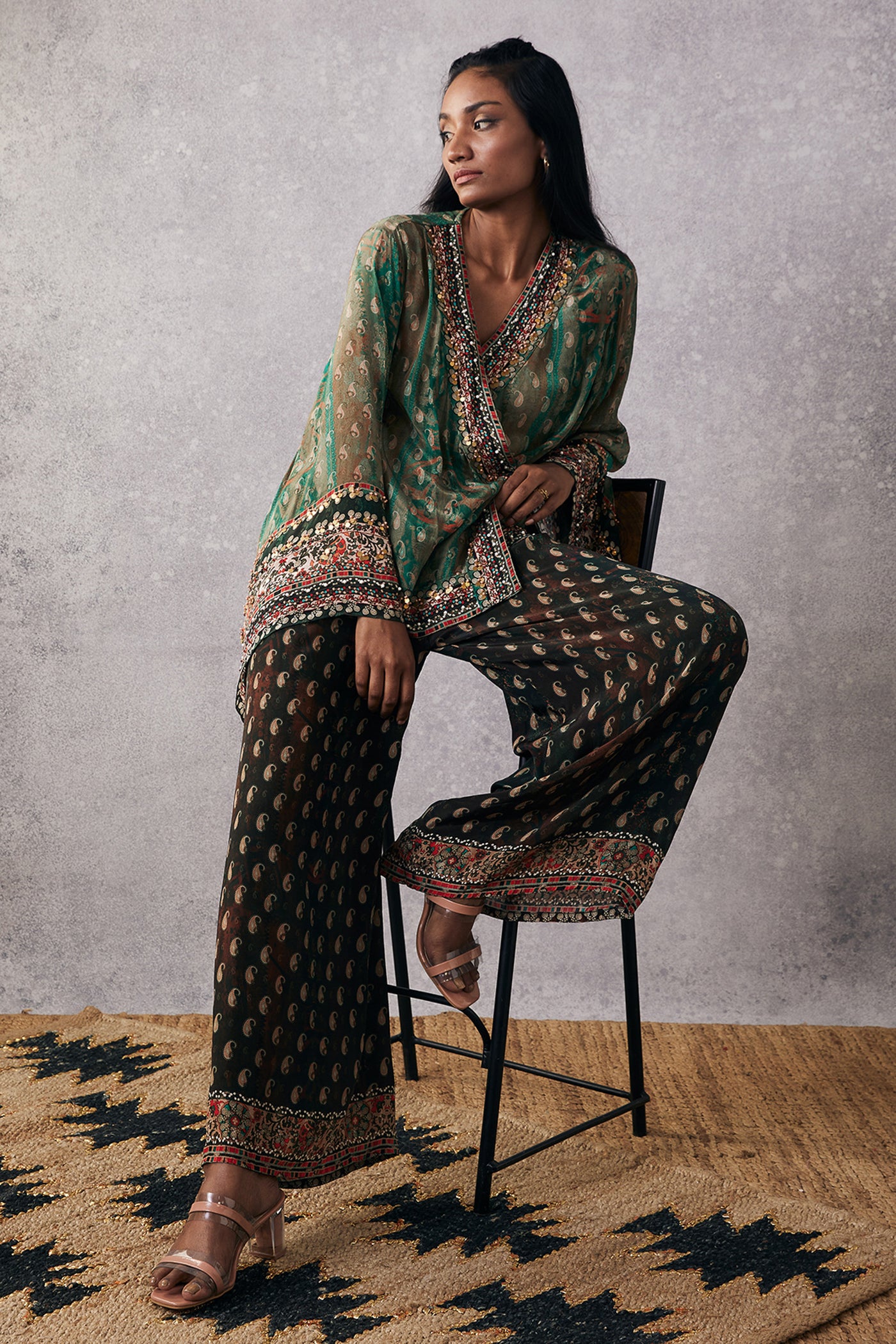 sougat paul Ikaya Embroidered Angarkha Set multicolor online shopping melange singapore indian designer wear