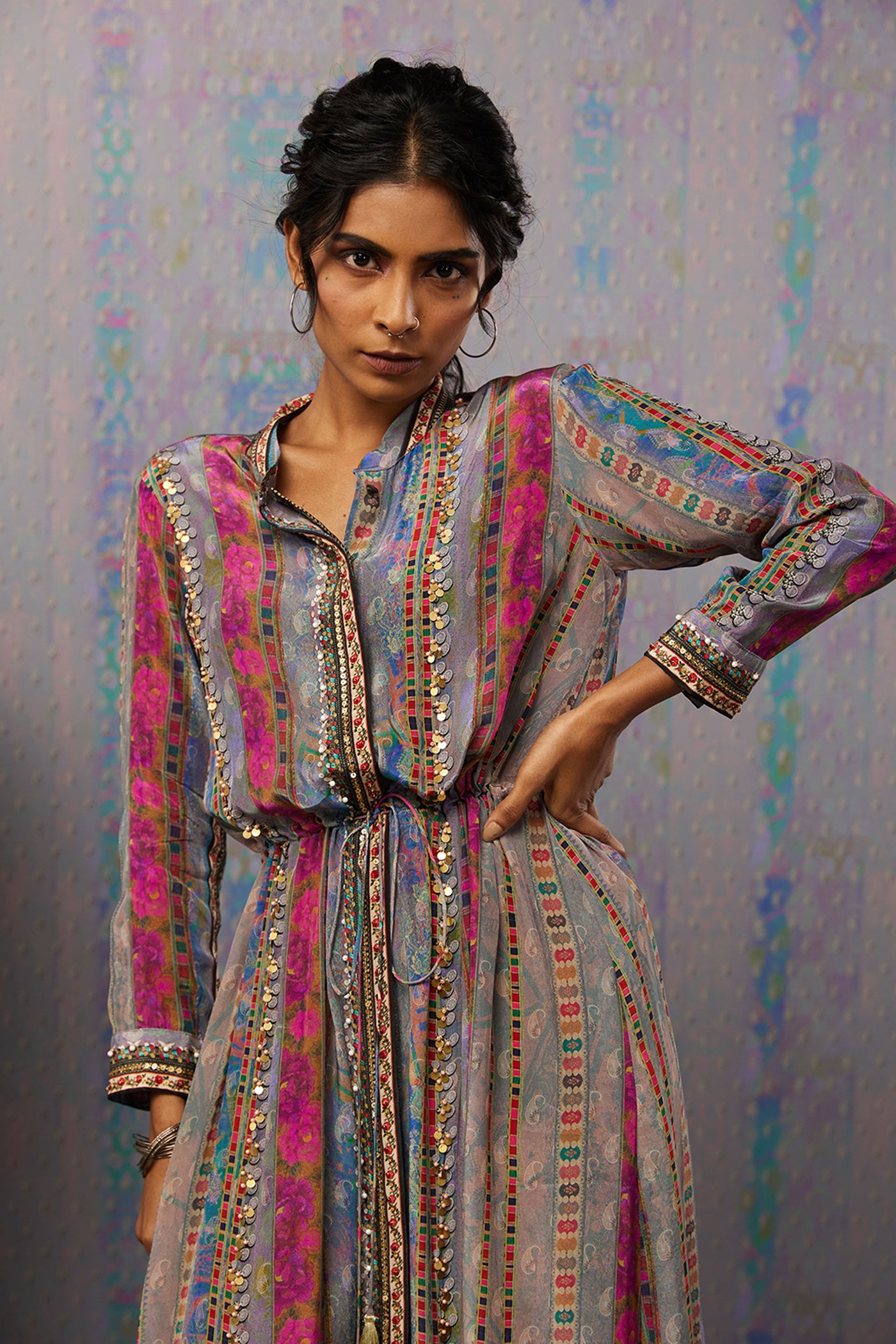 Sougat Paul Ikaya Embroidered Dress With Tie-up western indian designer womenswear fashion online shopping melange singapore