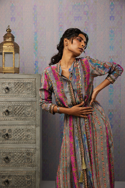 Sougat Paul Ikaya Embroidered Dress With Tie-up western indian designer womenswear fashion online shopping melange singapore