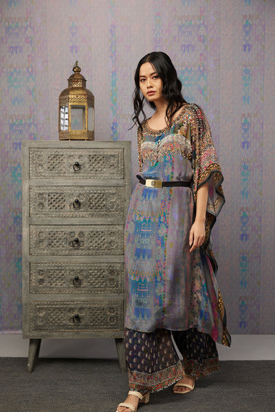 Sougat Paul Ikaya Embroidered Kaftan Set With Belt western indian designer womenswear fashion online shopping melange singapore
