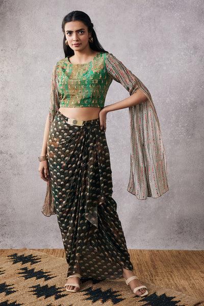 sougat paul Ikaya Embroidered Top With Drape Skirt online shopping melange singapore indian designer wear