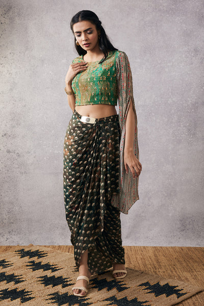 sougat paul Ikaya Embroidered Top With Drape Skirt online shopping melange singapore indian designer wear