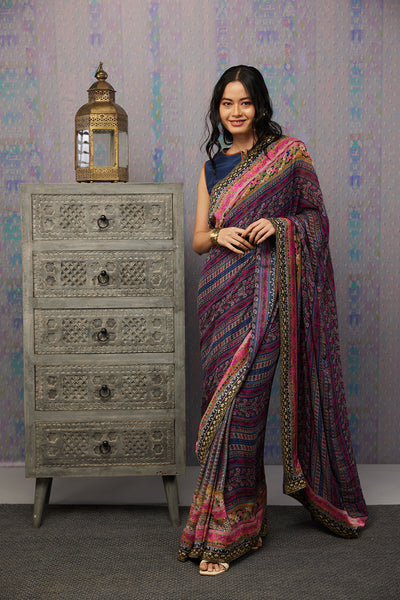 Sougat Paul Ikaya Printed Pre-stiched Saree With Blouse western indian designer womenswear fashion online shopping melange singapore