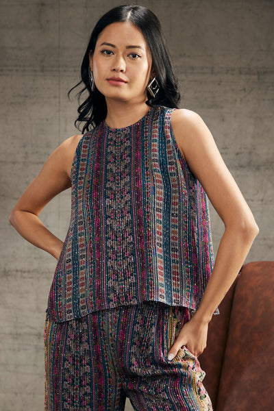 Sougat Paul Ikaya Printed Sequin Co-Ord Set Indian designer wear online shopping melange singapore