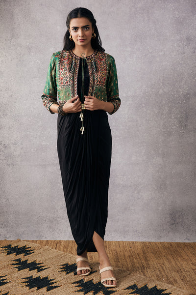 sougat paul Ikaya Embroidered Drape Dress With Jacket multicolor online shopping melange singapore indian designer wear