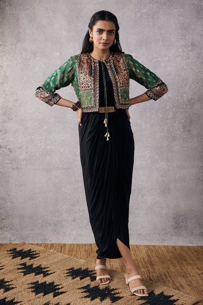 sougat paul Ikaya Embroidered Drape Dress With Jacket multicolor online shopping melange singapore indian designer wear