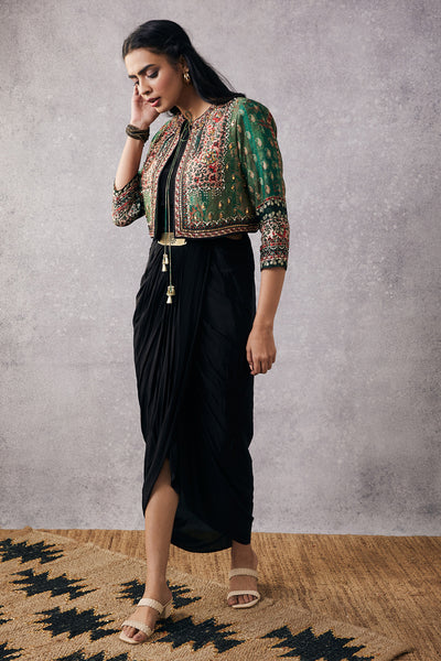 sougat paul Ikaya Embroidered Drape Dress With Jacket multicolor online shopping melange singapore indian designer wear