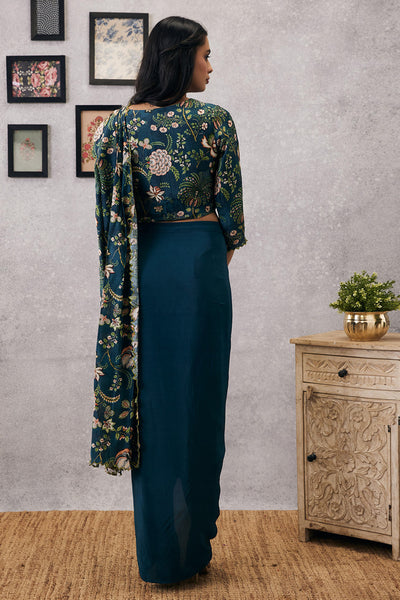 sougat paul Mehr Cutwork Pre-Draped Saree green online shopping melange singapore indian designer wear