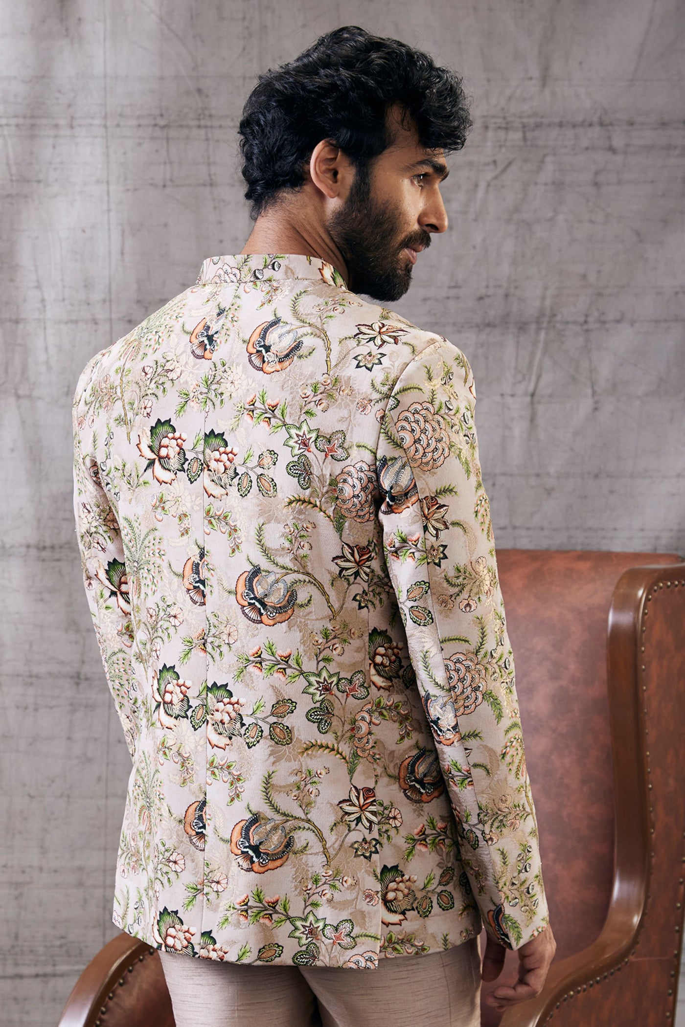Sougat Paul Menswear Mehr Printed Bandhgala Set Indian designer wear online shopping melange singapore