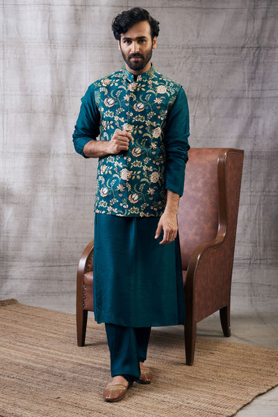 Sougat Paul Menswear Mehr Printed Bundi With Kurta Set Indian designer wear online shopping melange singapore