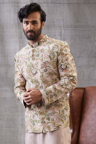 Sougat Paul Menswear Mehr Printed Jacket With Kurta Set Indian designer wear online shopping melange singapore