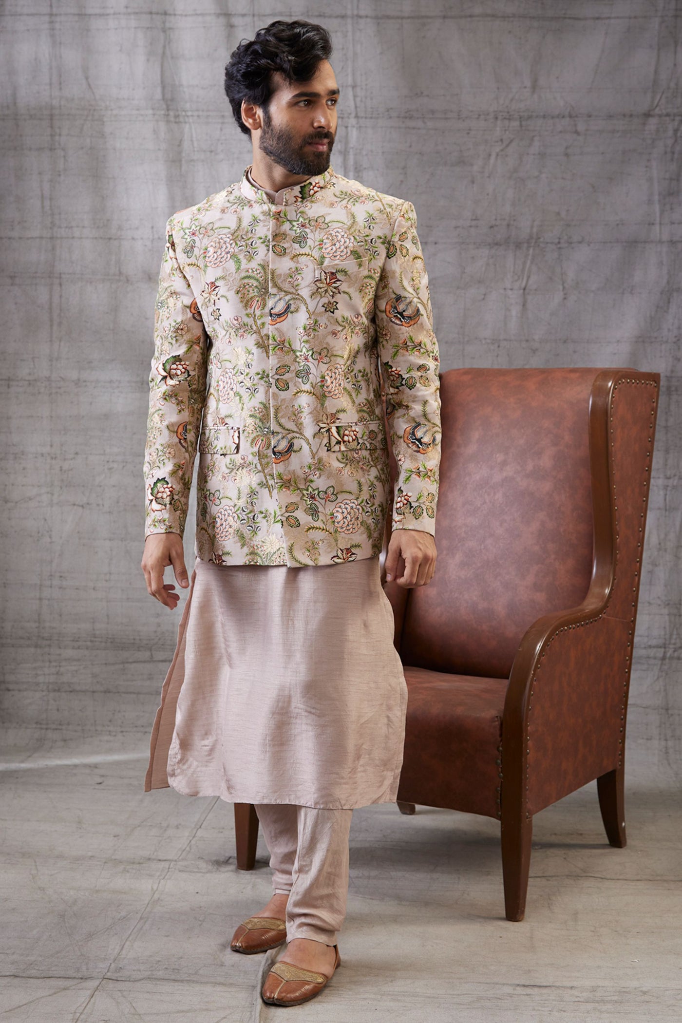 Sougat Paul Menswear Mehr Printed Jacket With Kurta Set Indian designer wear online shopping melange singapore