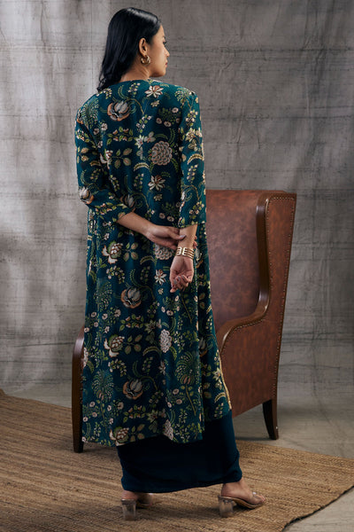 Sougat Paul Mehra Drape Dress With Printed Jacket Indian designer wear online shopping melange singapore