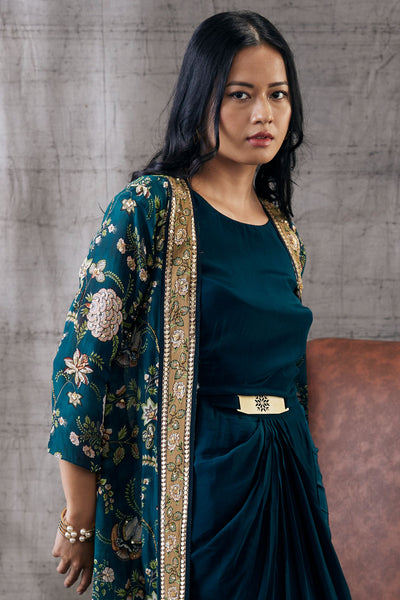 Sougat Paul Mehra Drape Dress With Printed Jacket Indian designer wear online shopping melange singapore