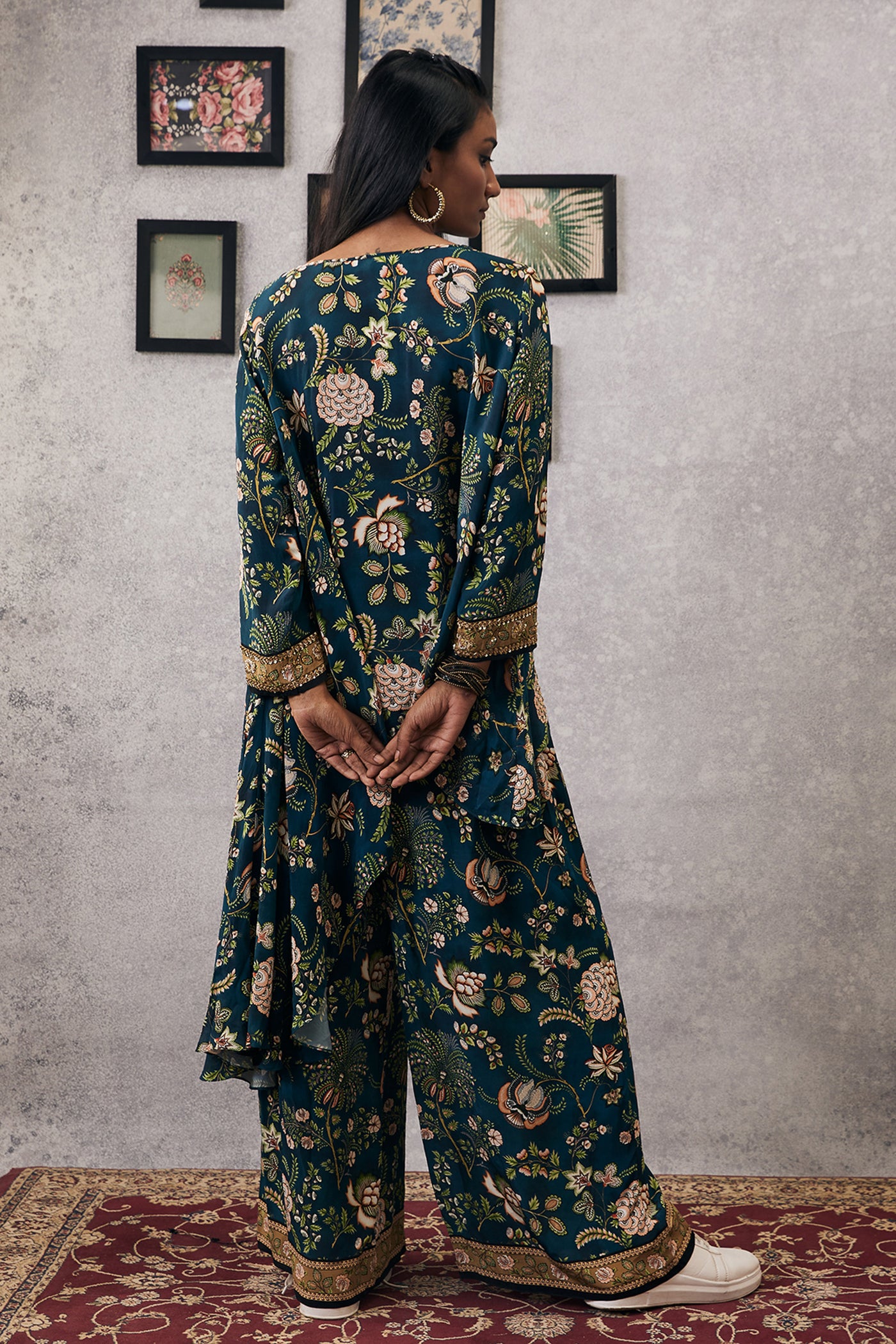 sougat paul Mehr Embroidered Asymmetric Co-ord Set green online shopping melange singapore indian designer wear