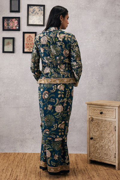 sougat paul Mehr Embroidered Jacket With Drape Skirt green online shopping melange singapore indian designer wear