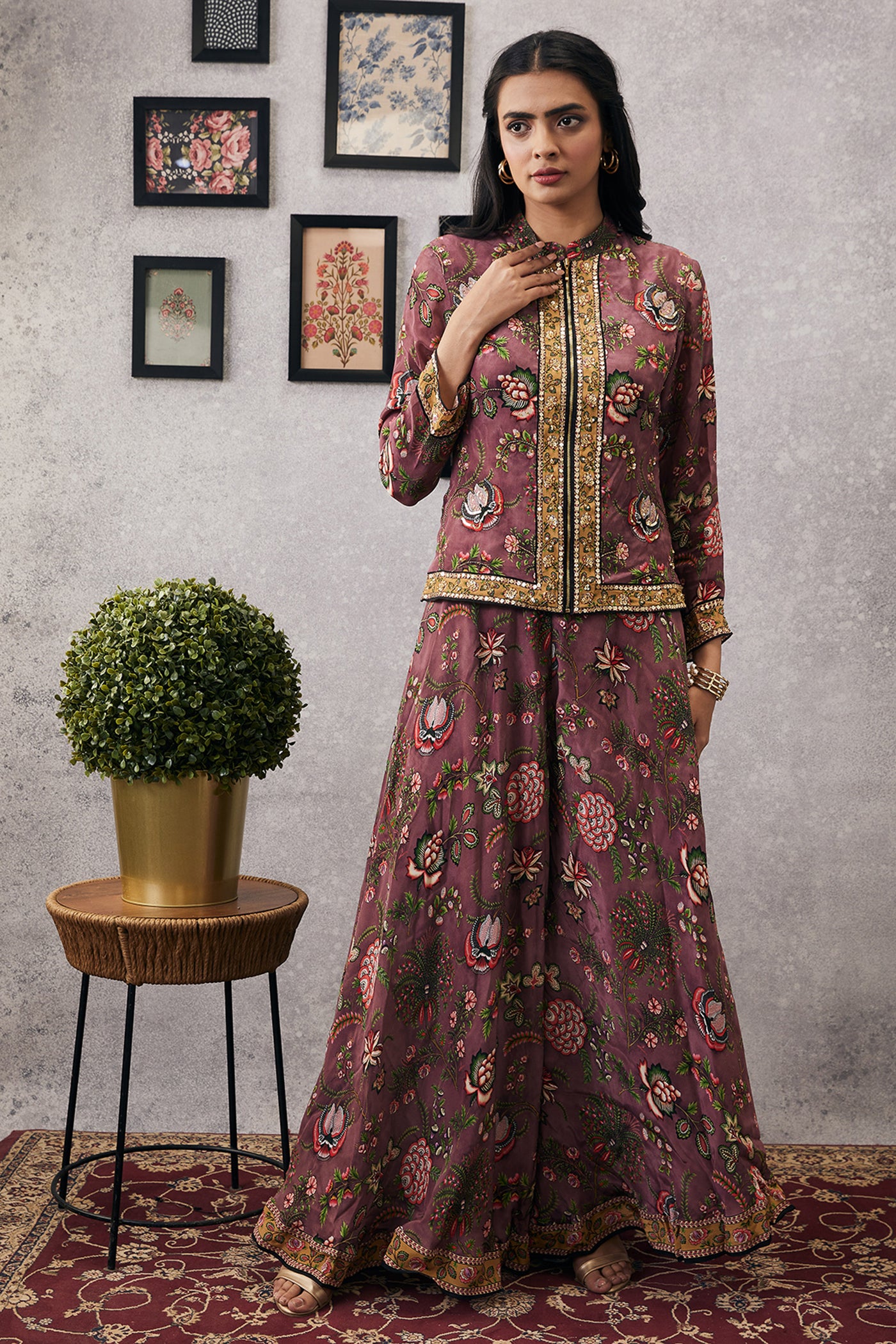 sougat paul Mehr Embroidered Jacket With Flared Pants pink online shopping melange singapore indian designer wear