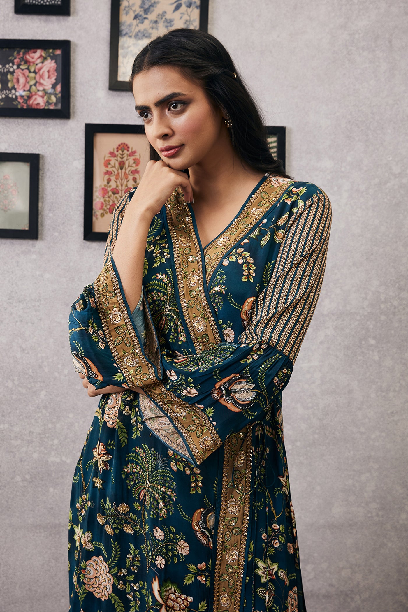 sougat paul Mehr Embroidered Kurta Set green online shopping melange singapore indian designer wear