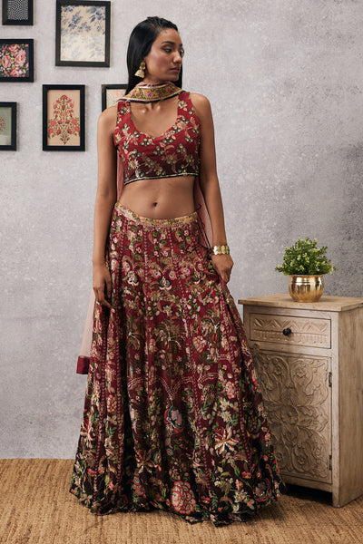 sougat paul Mehr Embroidered Lehenga Set With Dupatta red online shopping melange singapore indian designer wear