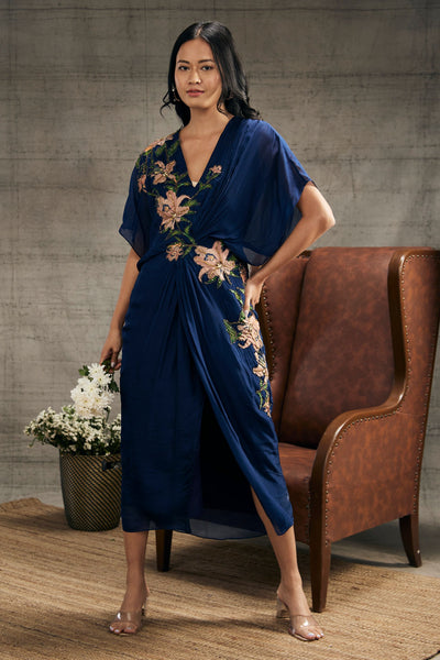 Sougat Paul Orchid Bloom Embroidered Patchwork Dress Indian designer wear online shopping melange singapore