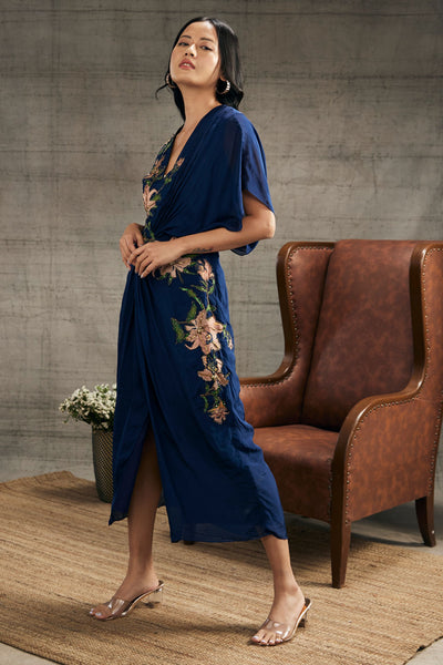 Sougat Paul Orchid Bloom Embroidered Patchwork Dress Indian designer wear online shopping melange singapore
