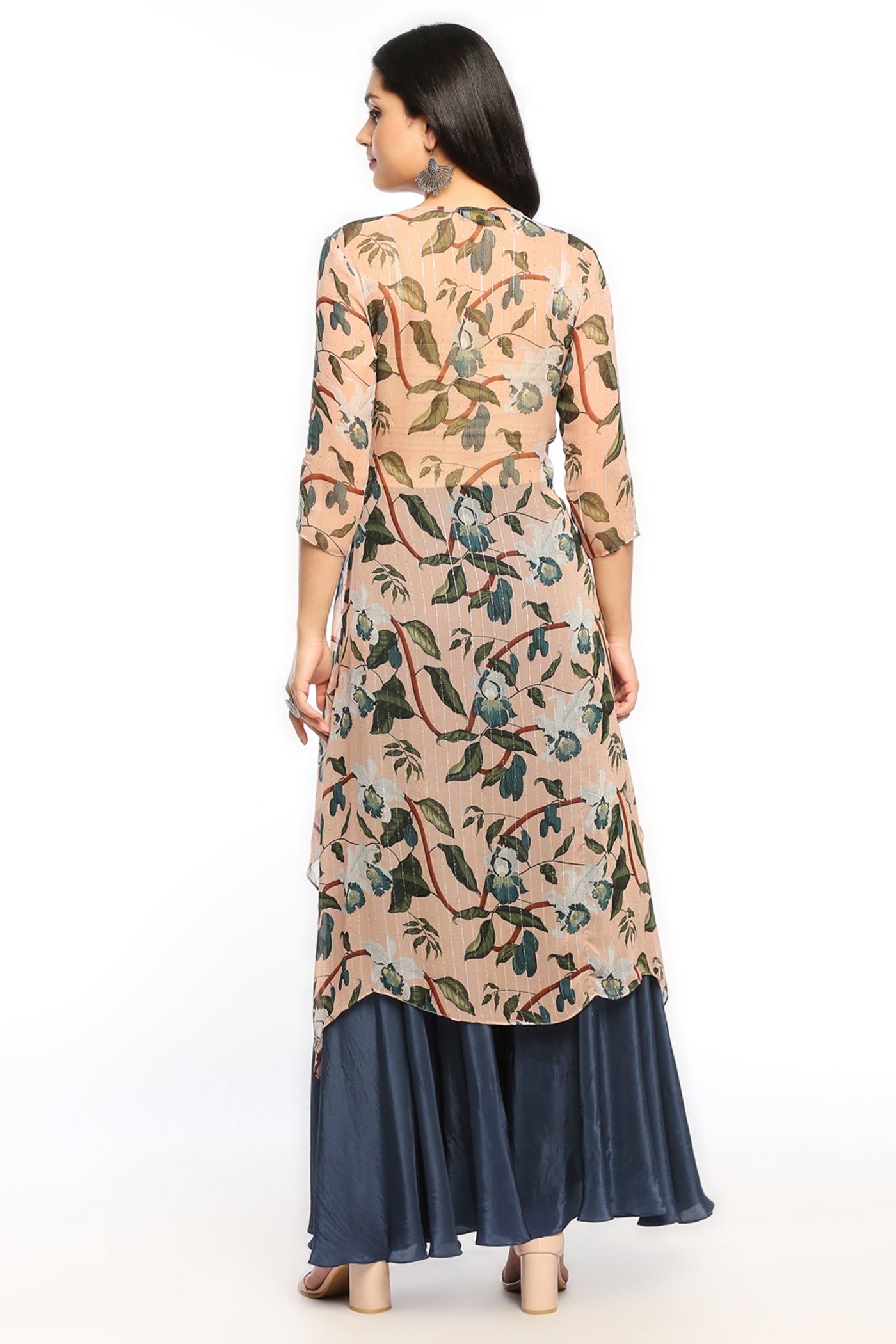 Sougat Paul Orchid Bloom Printed Asymmetrical Kurta With Flared Pant peach blue online shopping melange singapore indian designer wear