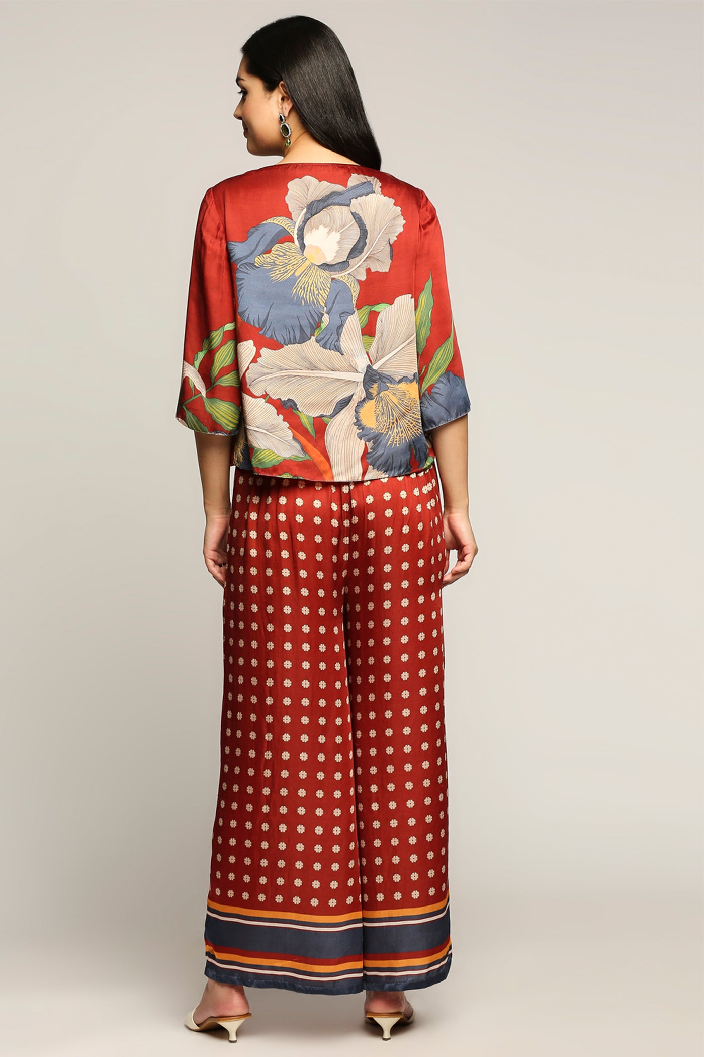 Sougat Paul Orchid Bloom Printed Co-ord Set red western indian designer wear online shopping melange singapore