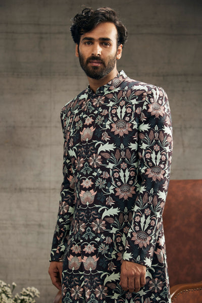 Sougat Paul Menswear Pastel floral printed sherwani set Indian designer wear online shopping melange singapore