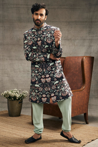 Sougat Paul Menswear Pastel floral printed sherwani set Indian designer wear online shopping melange singapore