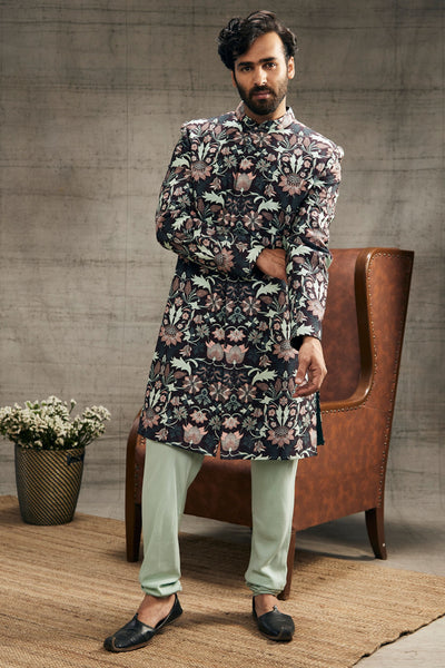 Sougat Paul Menswear Pastel floral printed sherwani set Indian designer wear online shopping melange singapore