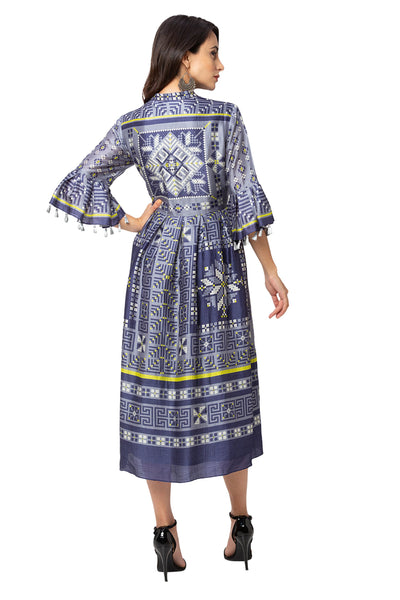 Printed Dress With Bell Sleeves