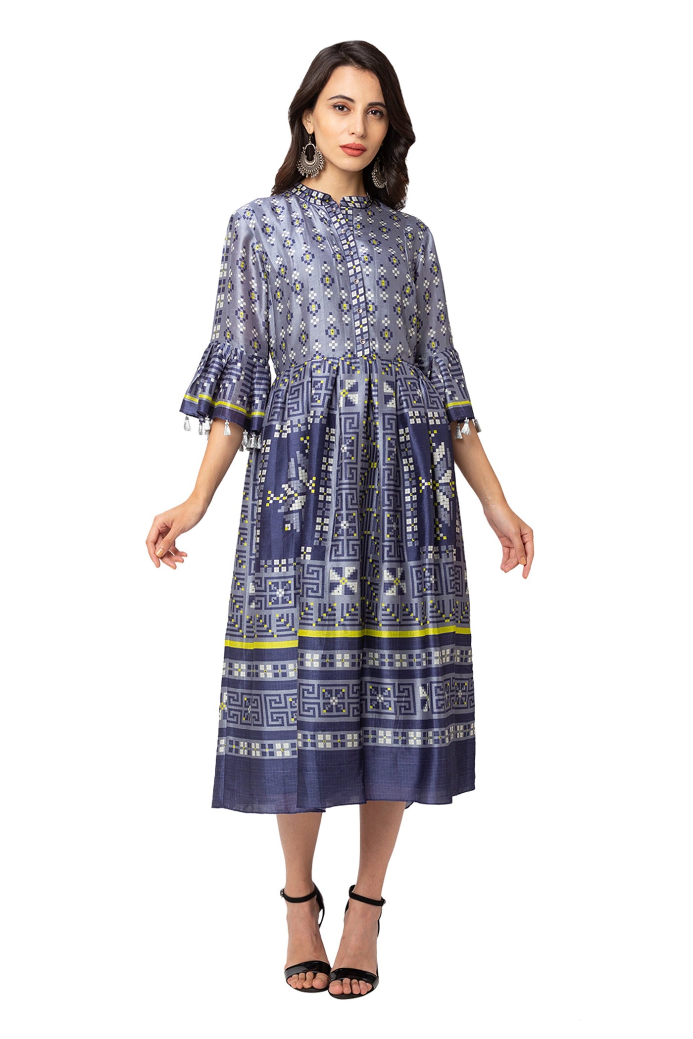 Printed Dress With Bell Sleeves
