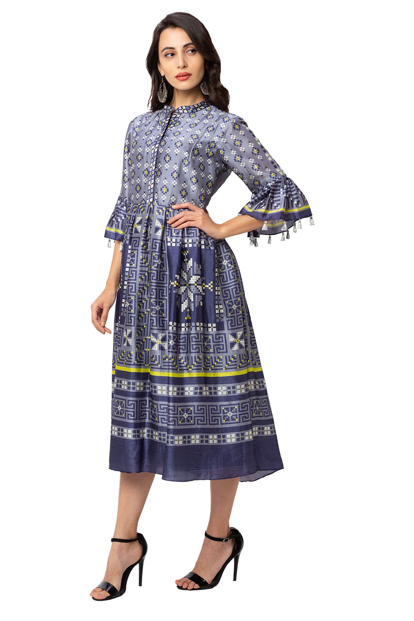 Printed Dress With Bell Sleeves