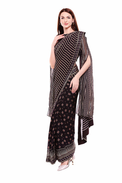 Printed Saree With Slit Sleeves Blouse