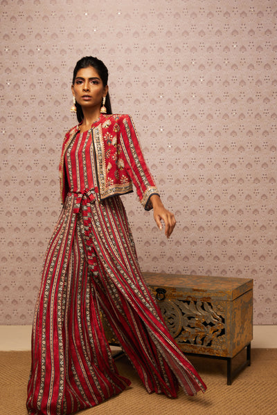 Sougat Paul Sarouk Embroidered Jumpsuit With Jacket western indian designer womenswear fashion online shopping melange singapore