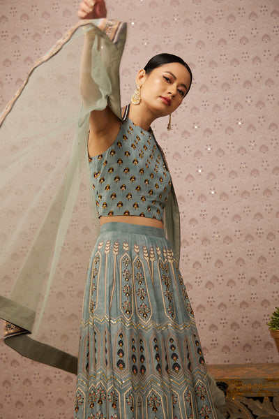 Sougat Paul Sarouk Embroidered Lehenga Set With Dupatta western indian designer womenswear fashion online shopping melange singapore