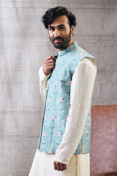 Sougat Paul Menswear Sarouk Printed Bundi With Kurta Set Indian designer wear online shopping melange singapore