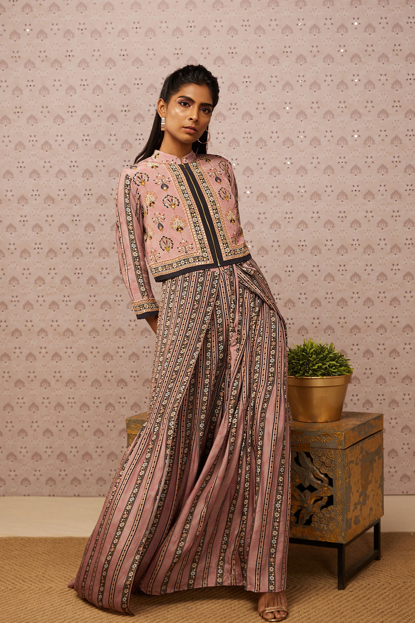 Sougat Paul Sarouk Printed Jumpsuit With Jacket western indian designer womenswear fashion online shopping melange singapore