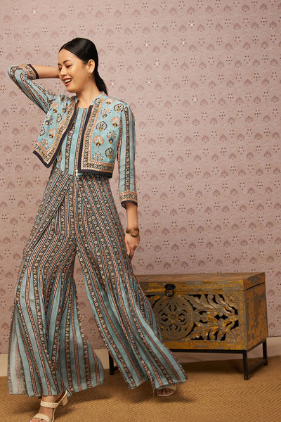 Sougat Paul Sarouk Printed Jumpsuit With Jacket western indian designer womenswear fashion online shopping melange singapore