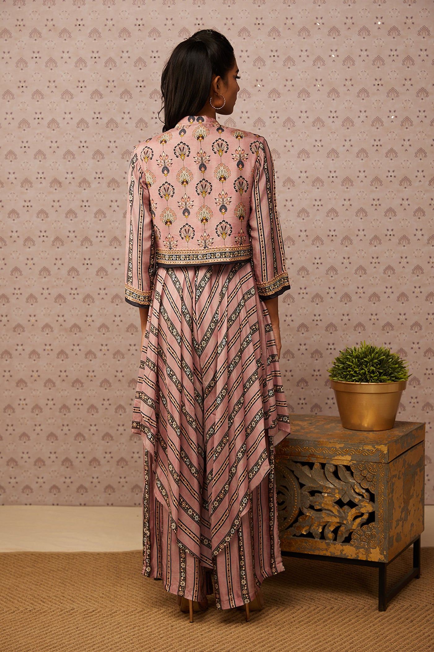 Sougat Paul Sarouk Printed Layered Jumpsuit With Jacket western indian designer womenswear fashion online shopping melange singapore