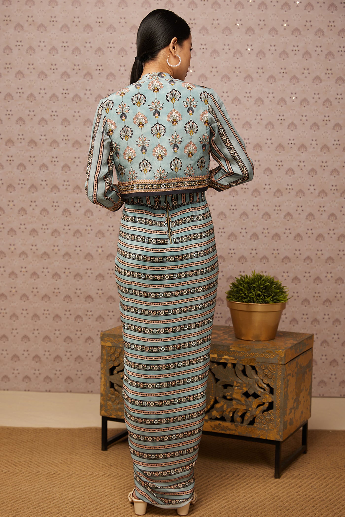 Sougat Paul Sarouk Printed Overlap Jumpsuit With Belt western indian designer womenswear fashion online shopping melange singapore