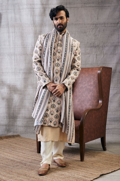 Sougat Paul Menswear Sarouk Printed Sherwani Set Indian designer wear online shopping melange singapore