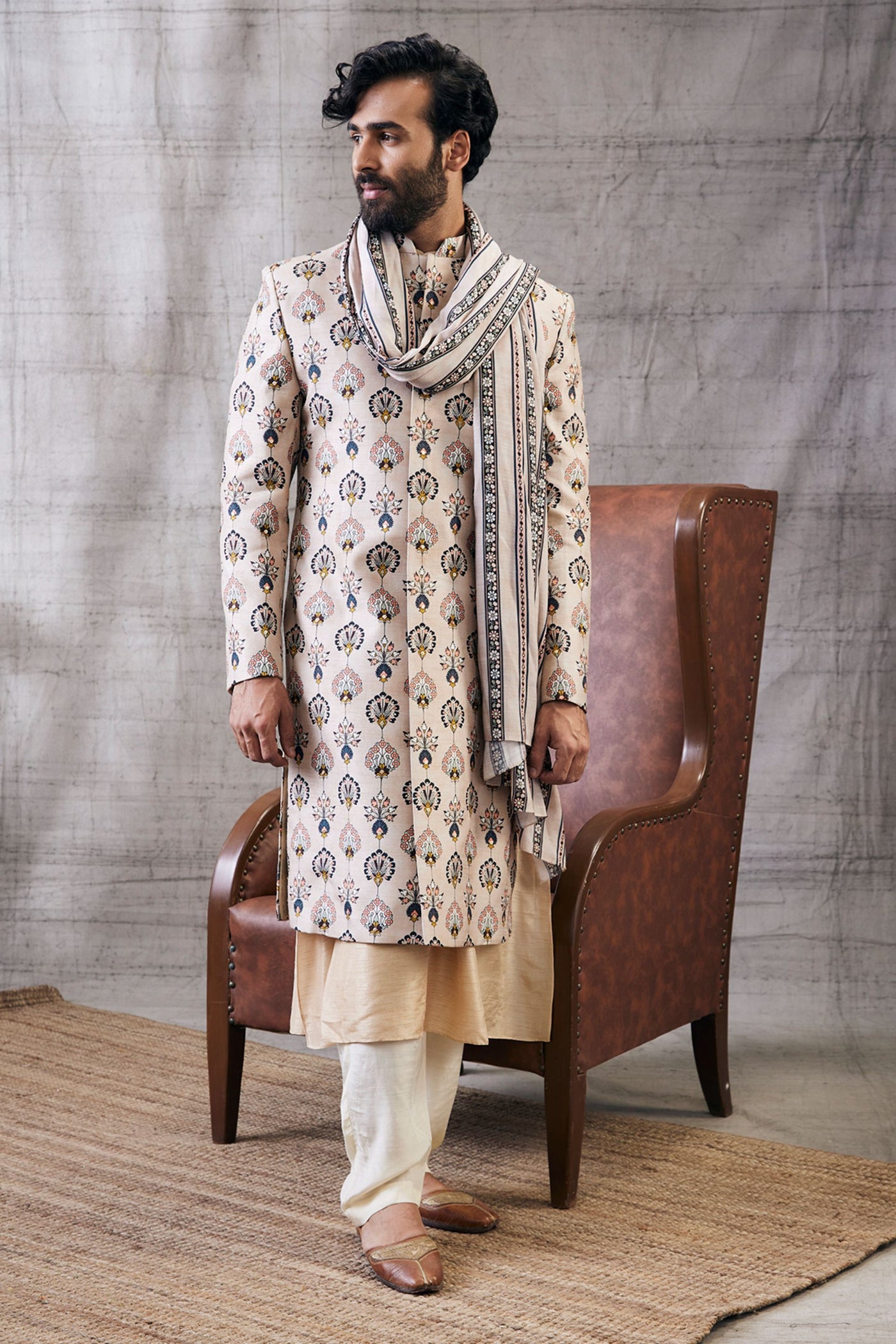 Sougat Paul Menswear Sarouk Printed Sherwani Set Indian designer wear online shopping melange singapore