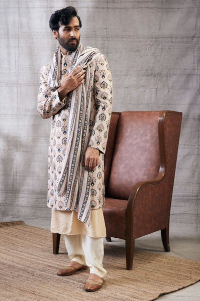 Sougat Paul Menswear Sarouk Printed Sherwani Set Indian designer wear online shopping melange singapore