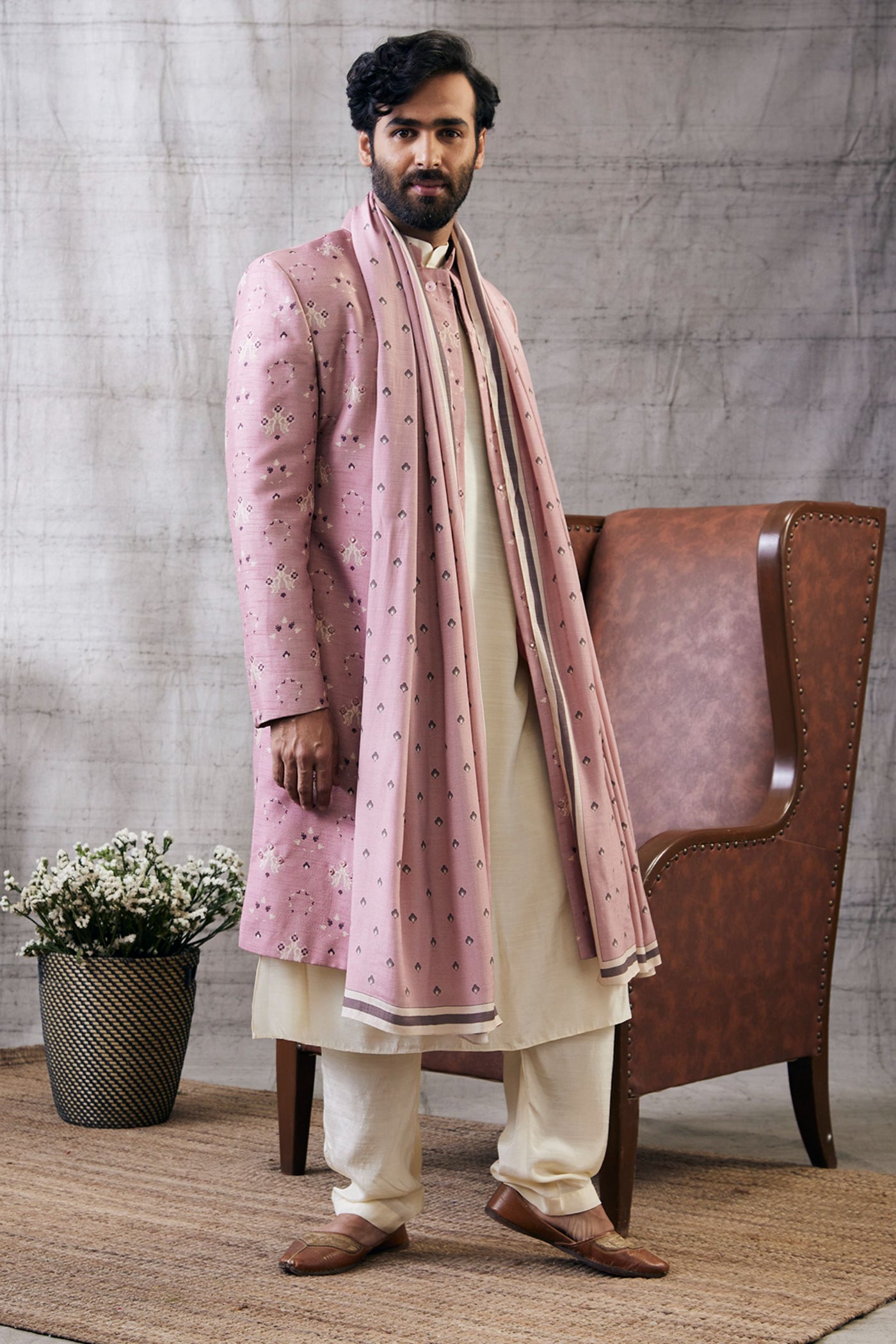 Sougat Paul Menswear Sarouk Printed Sherwani Set Indian designer wear online shopping melange singapore