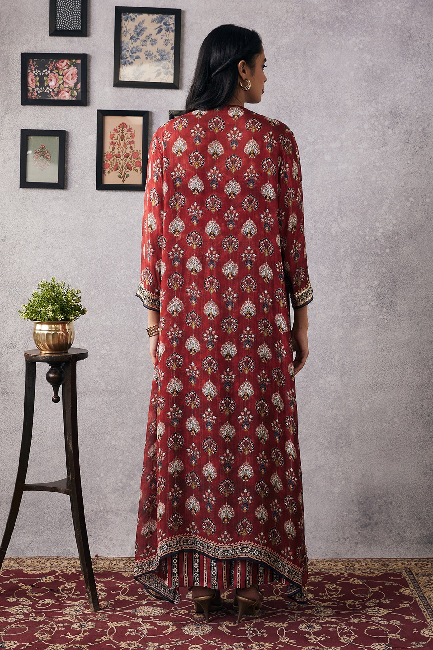 sougat paul Sarouk Embroidered Co-ord Set With Jacket red online shopping melange singapore indian designer wear