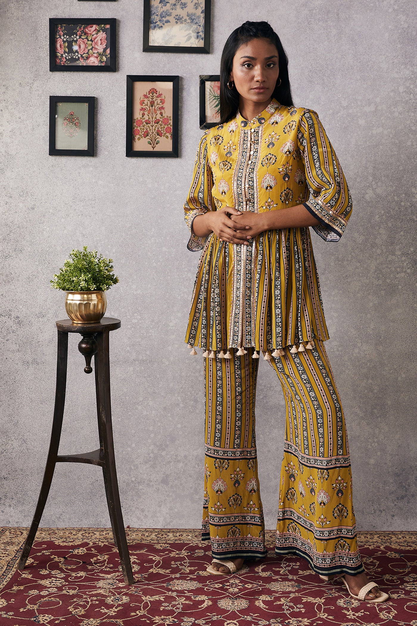 sougat paul Sarouk Embroidered Kurta Set yellow online shopping melange singapore indian designer wear