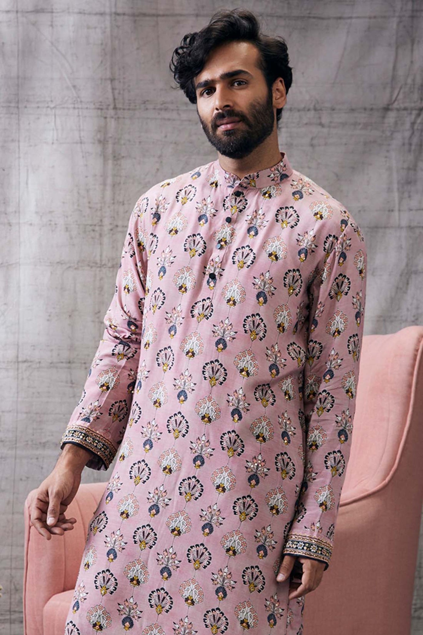 Sougat Paul Menswear Sarouk Printed Kurta Set Indian designer wear online shopping melange singapore